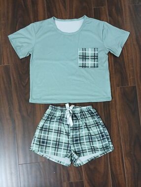 Mint Green Plaid Two-Piece Lounge Set